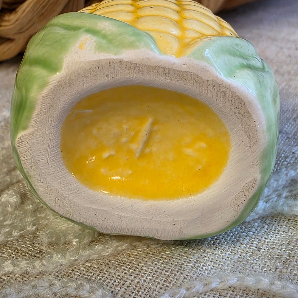 Vintage Ceramic Mini Corn Cob Toothpick Holder Bud Vase Yellow Green - Picture 4 of 5